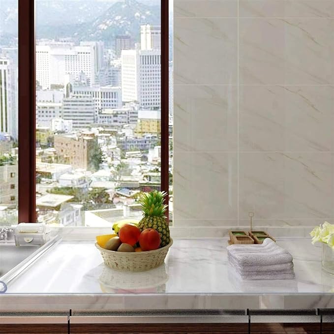 NECAUX Custom 40 x 107 Inch Clear Table Cover Protector, 1.5mm Thick Wood Grain Transparent Table Pad Non-Slip Tablecloth Plastic Protective Pad for Dining Room Table Conference Table Meeting Table