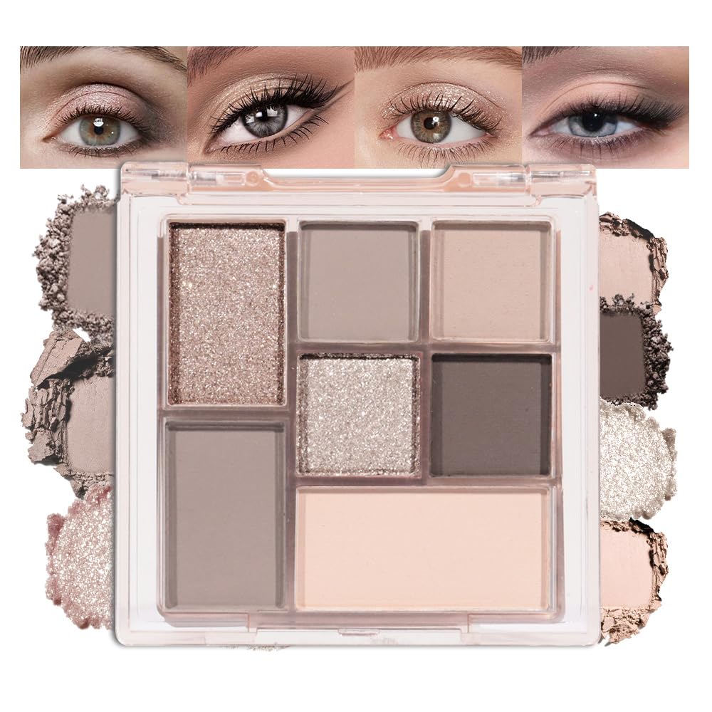 Nude Brown 7Colors Eyeshadow Makeup Palette with Mirror,Natural Neutral Eye Shadow Palettes for Older Women,Long Lasting Naturing-Looking,Lightweight,Waterproof,Eye Makeup Kit Travel Size,Vegan-BrightBean Baby