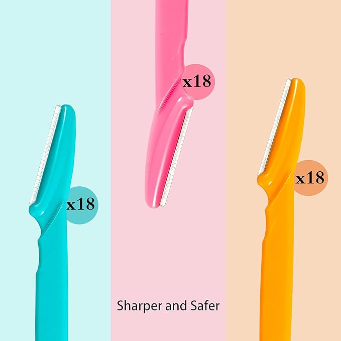 Eyebrow Razor, 54 Pcs Eyebrow Razors with Safety Cover, Face Razor for Women and Man Smooths Away Peach Fuzz, Easy to Use Eyebrow Knife for Trimming and Shaping Eyebrows(3 Colors)-BrightBean Baby