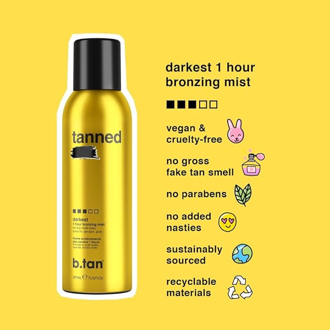 b.tan Self Tanner Bronzing Mist | Fast, 1 Hour Express Sunless Tanning Spray, No Fake Tan Smell, Dark Bronzing Glow, Face & Body, No Added Nasties, Vegan & Cruelty Free, 7 Fl Oz-BrightBean Baby