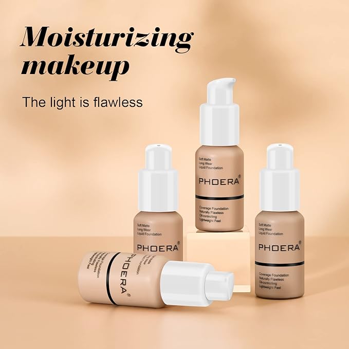 BestLand PHOERA Foundation Full Coverage Liquid Foundation Cream - Long-lasting Lightweight Concealer - Oil-Free Formula - Natural Shade - Suitable for All Skin Types (Buff Beige #104)-BrightBean Baby