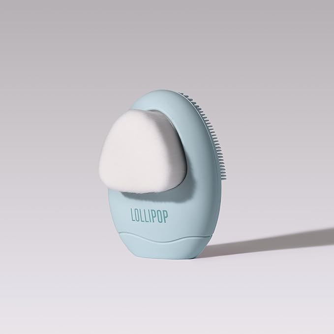 LOLLIPOP Dual-Sided Facial Cleansing Brush | Palm Size Silicone Face Exfoliator and Soft Fiber Cleanser | Manual Face Scrubber for Pores, Makeup Removal, Blackhead and Skincare Routine, Oceanic-BrightBean Baby
