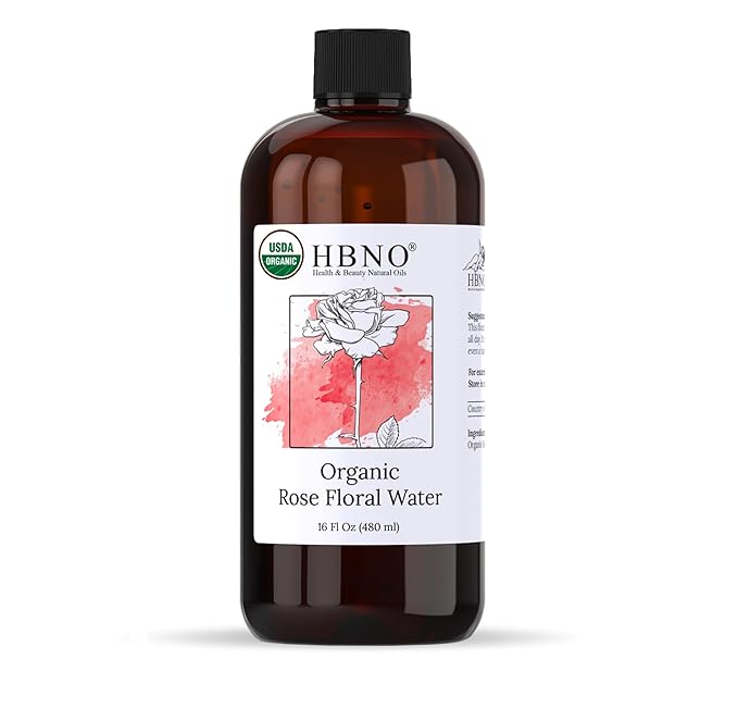 HBNO California Bottled Organic Rose Water for Face Huge 16 fl oz (480ml) Value Size - USDA Certified for Face - Pure Rose Water for Hair - Rosewater for Skincare, Haircare-BrightBean Baby