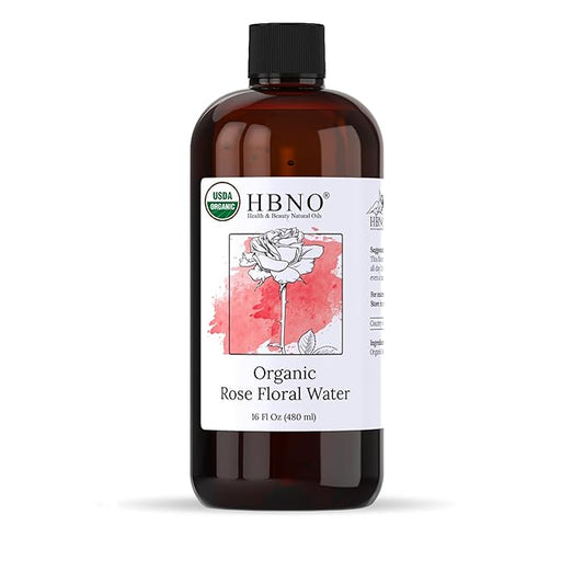 HBNO California Bottled Organic Rose Water for Face Huge 16 fl oz (480ml) Value Size - USDA Certified for Face - Pure Rose Water for Hair - Rosewater for Skincare, Haircare-BrightBean Baby