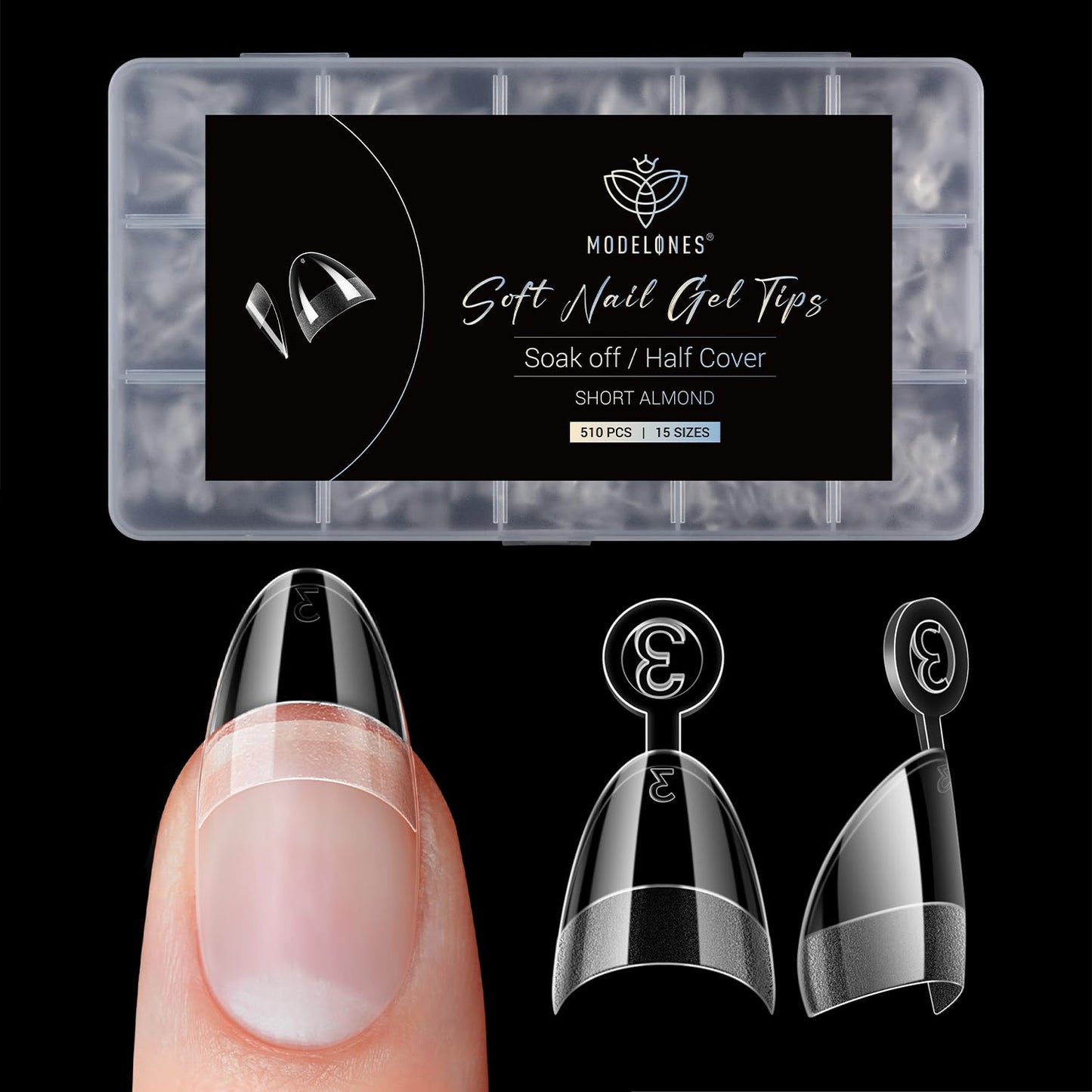 Modelones Extra Short Almond Fake Nail Tips - 510Pcs Half Cover Gel Tips Pre-shaped Clear Acrylic Gel Kit False Press on Nails for Extension DIY Salon 15Sizes-BrightBean Baby