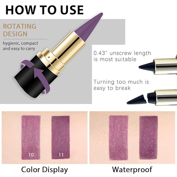 Kaely 2Pcs Light Dark Purple Gel Eyeliner Pencil, Color Colored Violet Eye Liner Waterproof Smudge Proof, Gothic Halloween Makeup, Face Paint Eye Black Stick, delineadores de colores para ojos