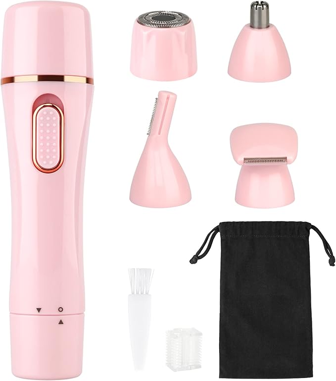 Trimmer Women, 4 in 1 Electric Razor for Women, Facial Shavers for Women, Portable Travel Womens Electric Razor for Face Beard Eyebrow Leg Arm Bikini Armpit Pubic Hair, Pink-BrightBean Baby