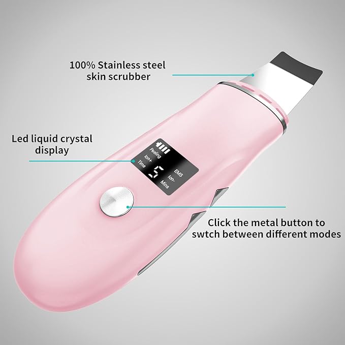 Skin Scrubber Facial Spatula - 4-in-1 Deep Cleansing Tool for Pore Extraction, Fast Charging Dock Blackhead Remover Face Spatula for Facial Skincare Women Gift (Pink)-BrightBean Baby