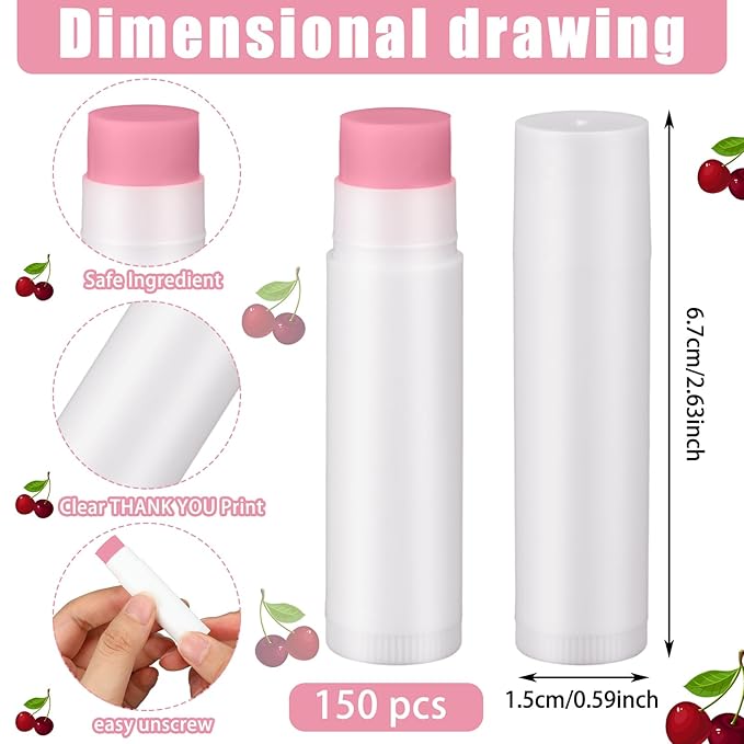 Demissle 150 Pcs Unlabeled Lip Balm Bulk Chapped Stick Blank Mini Lip Balm Gifts Moisturizing Lip Balms Favors for Women Homeless Wedding Bridal Shower Favors Baby Shower Guests Favors(Cherry)-BrightBean Baby