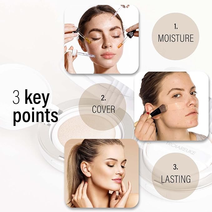 TROIAREUKE A+ Cushion Foundation (Shade 21) I Natural Coverage Foundation Makeup, Moisturizing Finish for Sensitive, Oily, Combination Skin, Skin Care Cushion I Korean Aesthetic Makeup-BrightBean Baby