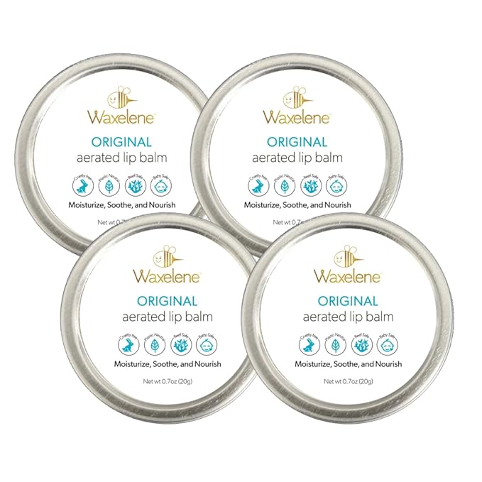 Waxelene Original Aerated Lip Balm Tin 4pc, Best Lip Balm Ever Organic Multipurpose Ointment Baby Eczema Dry Sensitive Skin Body Hand Face Moisturizer-BrightBean Baby