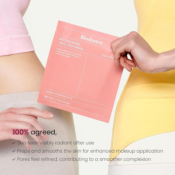 BIODANCE Bio-Collagen Real Deep Mask, Hydrating Overnight Hydrogel Mask, Pore Minimizing, Elasticity Improvement, Korean Skincare | 1.19oz(34g) x 4ea-BrightBean Baby
