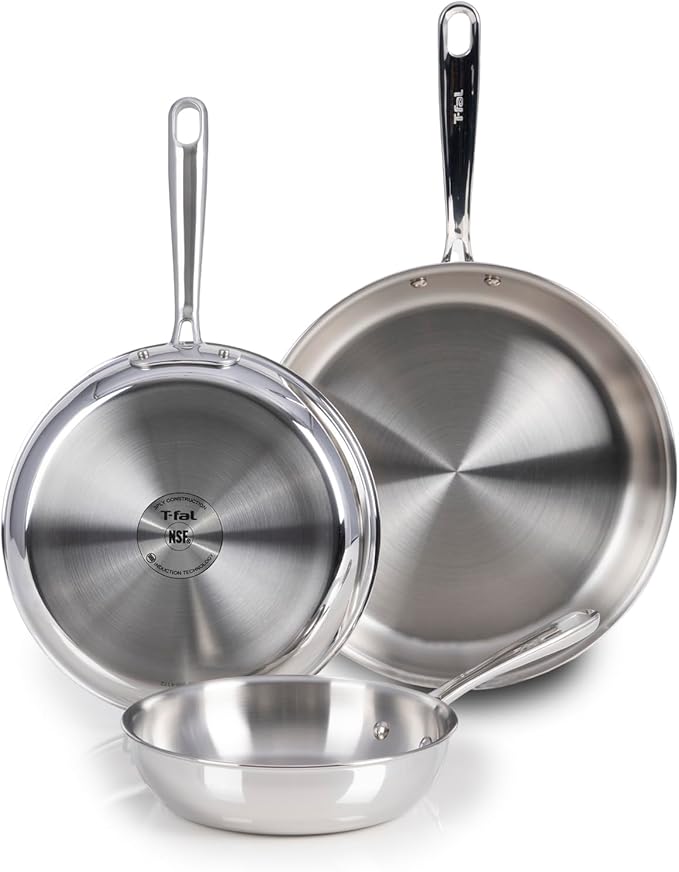 T-Fal Pro Tri-Ply Stainless Steel Cookware Set 3 Piece - Induction Compatible Silver