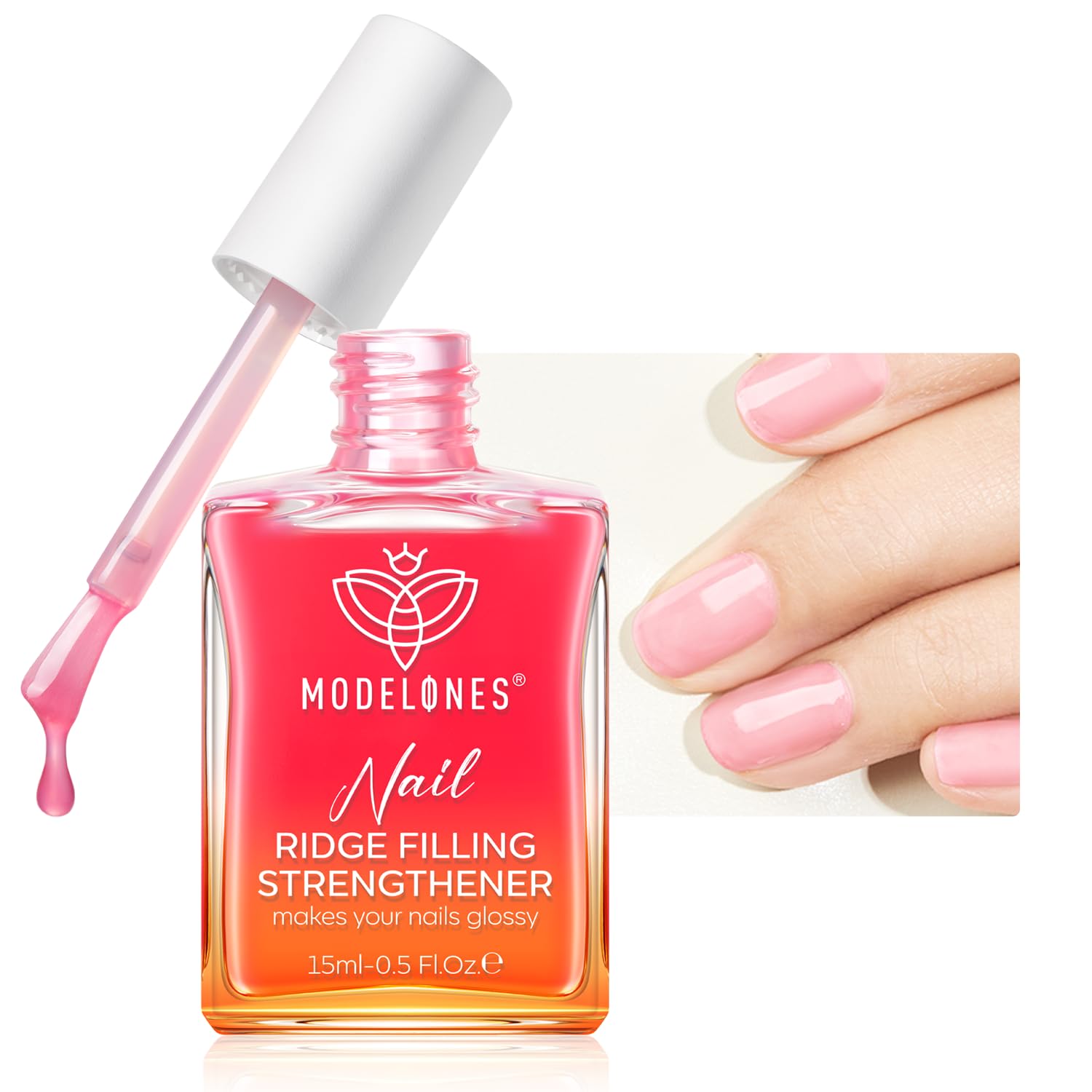 modelones Nail Strengthener Jelly Pink Nail Polish Repair 8-in-One Nail Ridge Filler Nail Strengthener and Growth for Damaged Nails 15ml-BrightBean Baby