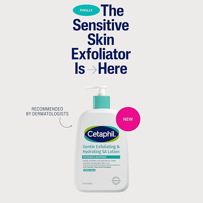 Cetaphil Gentle Exfoliating SA Lotion, Lightweight Moisturizer for All Skin Types, 8 Oz Pump Bottle, Salicylic Acid, Mandelic Acid & Gluconolactone, Gently Exfoliates, Dermatologist Recommended Brand-BrightBean Baby