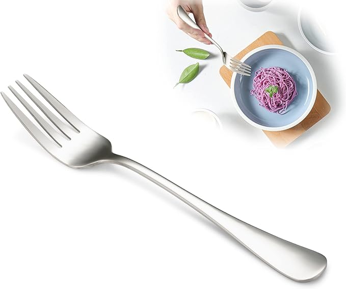 SANTUO Stainless Steel Dinner Forks Set - 16 Piece Top Food Grade Silverware Set with Round Handle, Mirror Finish & Dishwasher Safe - Silver 8 Inches