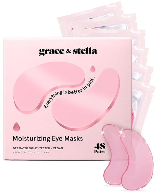 grace & stella Award Winning Under Eye Mask - Reduce Dark Circles, Puffy Eyes, Undereye Bags, Wrinkles - Gel Under Eye Patches - Gifts for Girlfriend - Vegan Cruelty-Free Self Care (48 Pairs, Pink)-BrightBean Baby