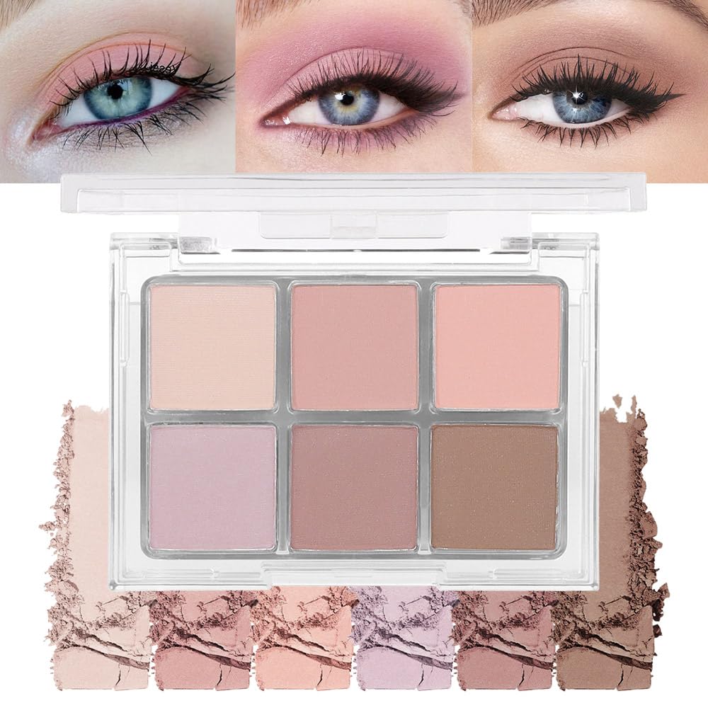 6Colors Glitter Matte Eyeshadow Palette, Natural Nude Brown Purple Coffee Shimmer Sparkly Eye Shadow Makeup, Warm Pastel Eyeshadows Palette, Long Lasting, Natural-Looking Women Girls Eye Shadow 01-BrightBean Baby