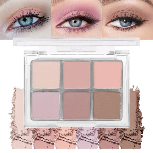 6Colors Glitter Matte Eyeshadow Palette, Natural Nude Brown Purple Coffee Shimmer Sparkly Eye Shadow Makeup, Warm Pastel Eyeshadows Palette, Long Lasting, Natural-Looking Women Girls Eye Shadow 01-BrightBean Baby