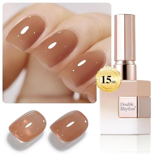 Double Rhythm 0.50 OZ Translucent Gel Polish Same Color Same Bottle Sheer Pastel Neutral Natural Milky 15 ML Jelly UV Nail Art DIY at Home (Light Brown-A1529)-BrightBean Baby