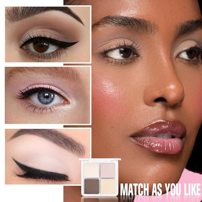 4 Colors Beige Nude Brown Pink Yellow Eye Shadow Powder Palette Makeup, Neutral Travel Matte Shimmer Creme QuadsEyeshadow Palette for Women Highly Pigmented Waterproof, paleta de sombras de ojos 01-BrightBean Baby