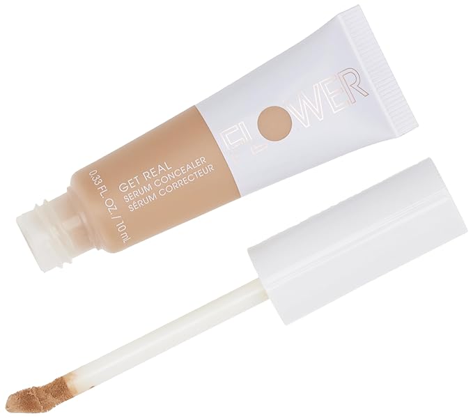 FLOWER BEAUTY By Drew Barrymore Get Real Serum Concealer - Brightens Skin + Blurs Blemishes - Hydrating Serum- Light Medium-BrightBean Baby
