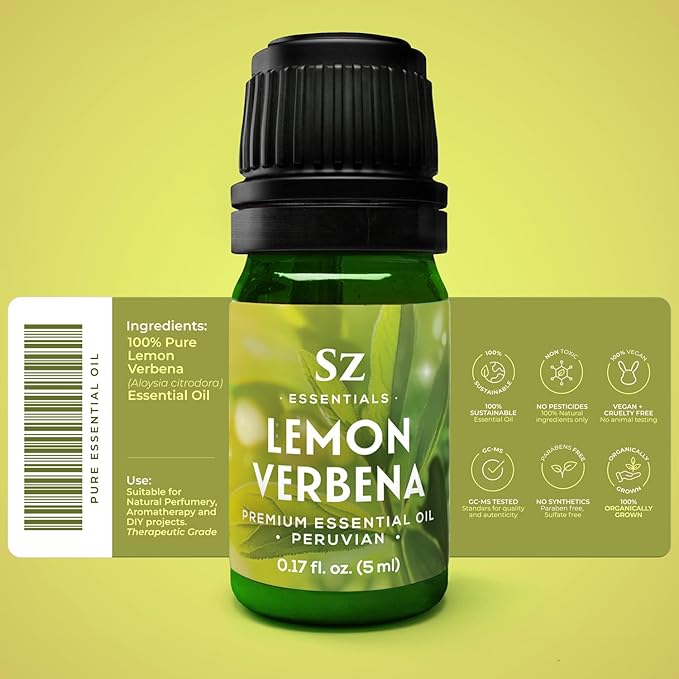 Lemon Verbena Essential Oil – 100% Pure & Natural, Grown in The High-Altitude Andes – Sweet, Citrusy, Uplifting Scent – Aromatherapy, Home Use – Therapeutic Grade & Vegan – 5 mL-BrightBean Baby
