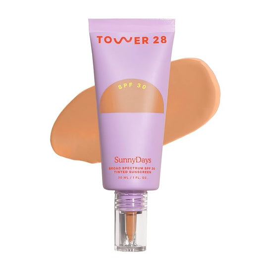 Tower 28 Beauty SunnyDays SPF 30 Tinted Mineral Sunscreen - For Sensitive Skin - 2-in-1 Facial Broad Spectrum UVA/UVB Protection + Foundation - Shade 25 OCEAN PARK, 1 Fl Oz-BrightBean Baby
