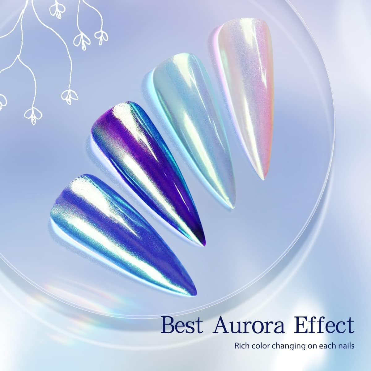 Pretty Diva Aurora Chrome Nail Powder - 0.3g Aurora Mermaid Unicorn Iridescent Chrome Powder for Nails-BrightBean Baby