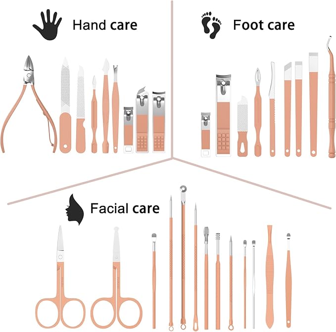 Manicure Set Personal Care, Nail Clipper Kit, Professional Nail Clipper Pedicure Set, Nail Tools with Luxurious Travel Case, Gifts for Men Women Family Friend, 31 Pieces (Pink)-BrightBean Baby