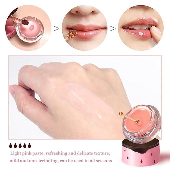 3 PCS Bee Lip Balm Honey Pot, Exfoliating Honey Strawberry Watermelon Lip Mask Overnight with Built-In Brush, Hydrating Prevention Dry and Crack Lip Scrubs Exfoliator Lip Wrinkle Care-BrightBean Baby