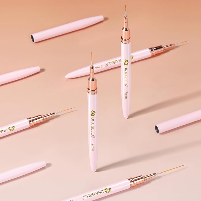 UNA GELLA Nail Art Brushes Metallic, 5 Count Liner Pens Set For Nail Art Gel Polish, Detail Nail Art Design Painting Brush Set For Nails Gel Fine Drawing Nail Tools, Sizes 7/9/11/15/25mm-BrightBean Baby