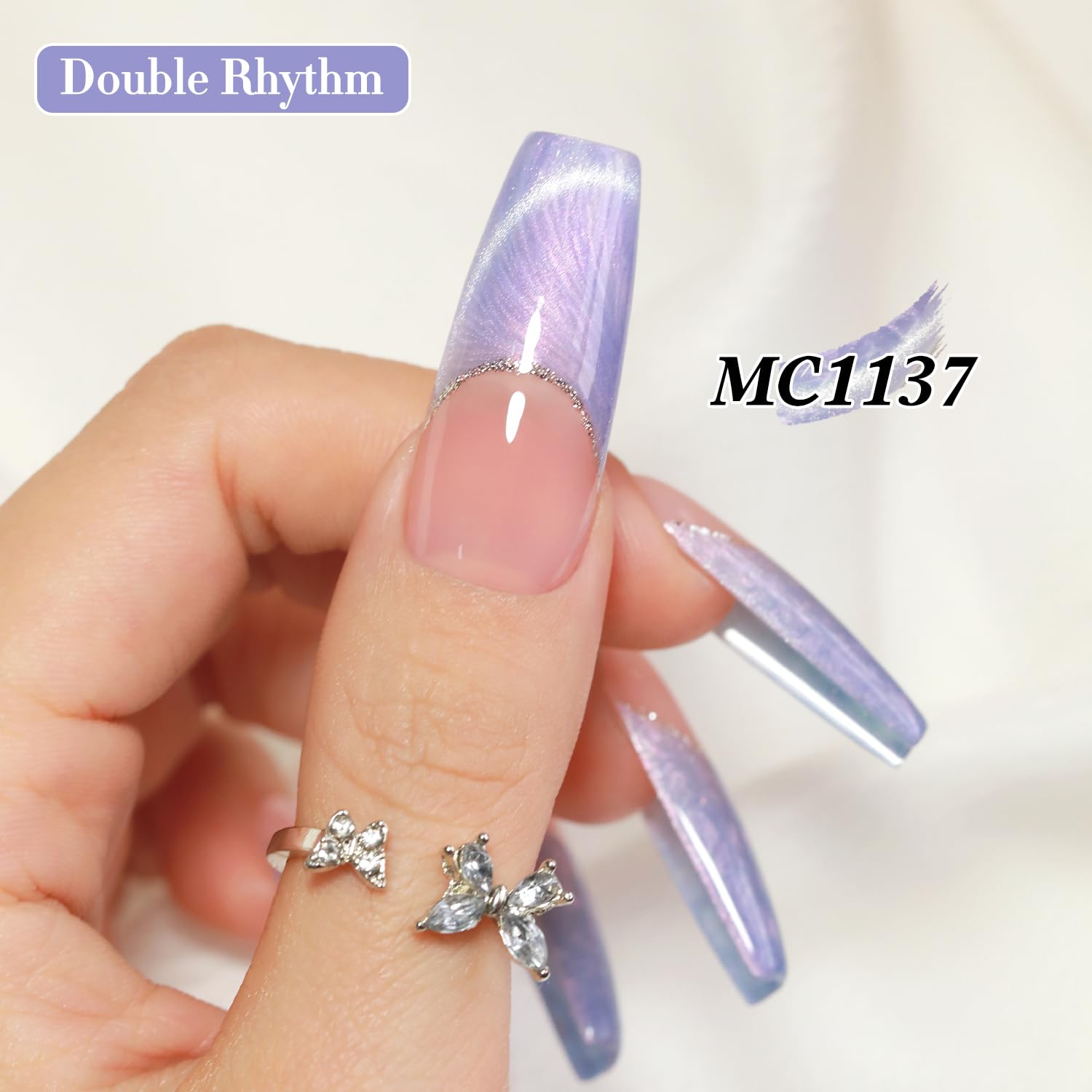 Double Rhythm 15ML Ice Glass Cat Eye Gel Polish with Magnet Holographic Glitter Shimmer Translucent Sheer Color Salon Soak Off Magnetic Nail at Home (Blue Purple-MC1137)-BrightBean Baby