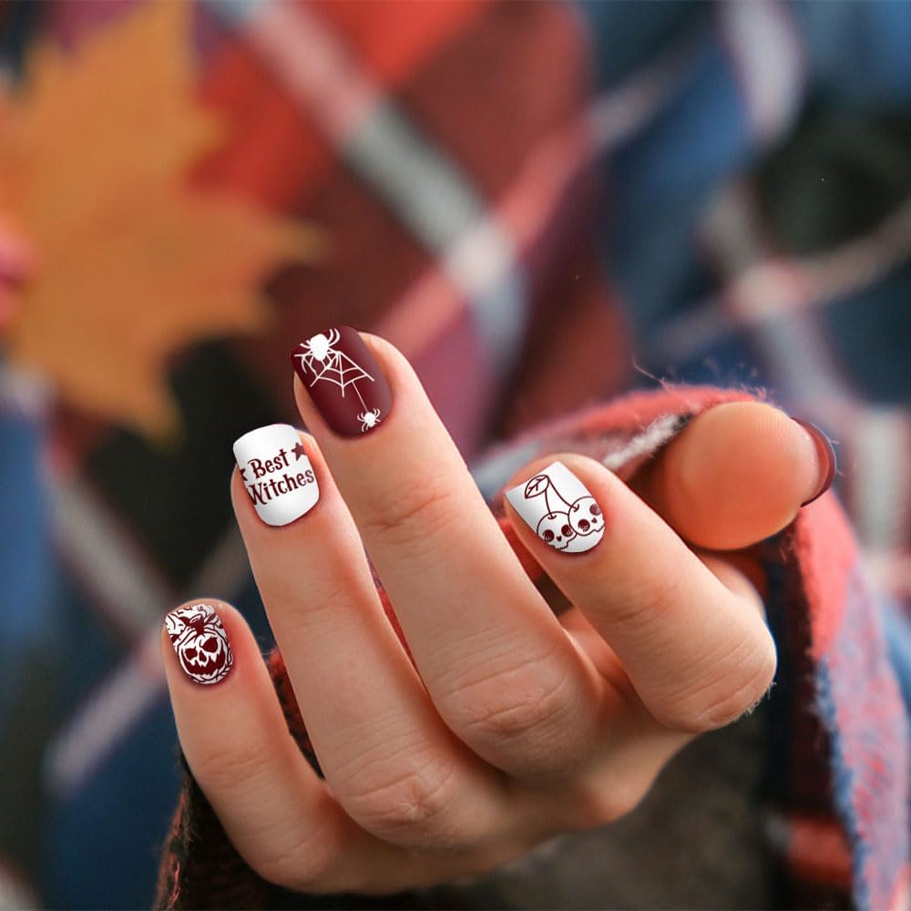ALIBBON 6 Pcs Halloween Nail Stamping Plates Set, Halloween Background Nail Art Stamp Templates, Pumpkin Face Skeleton Stamp Templates Kit, Spider Web Ghost Metal Nail Plates for DIY Printing Decor-BrightBean Baby