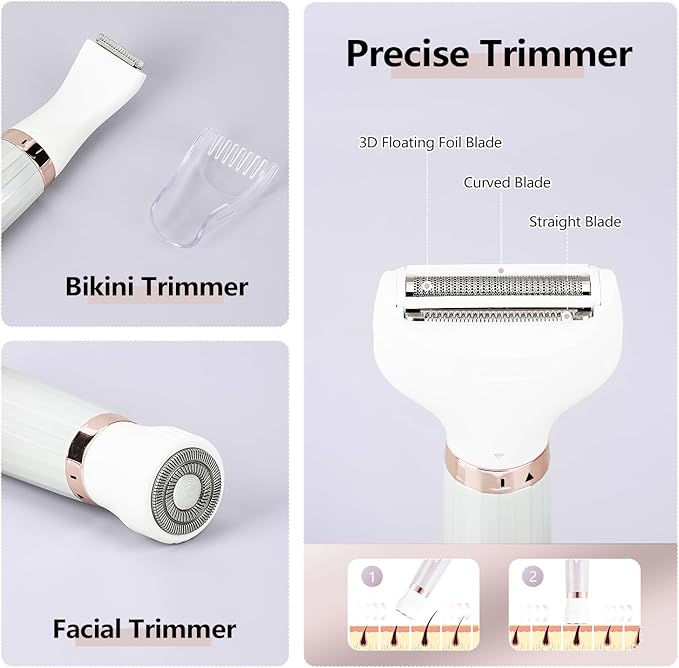 Electric Razors Shavers for Women, Bikini Trimmer 5 in 1 Lady Electric Shaver Razor Wet/Dry Face Razors for Face Nose Eyebrow Arms Armpit Legs Pubic Hair Area Painless Facial Hair Removal for Women-BrightBean Baby