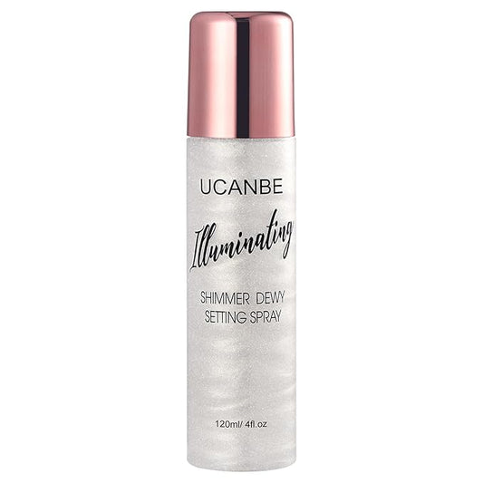 UCANBE Shimmer Dewy Setting Spray – Glowing + Makeup Setting Spray 2 in 1 Lightweight Formula for a Radiant Glow,Long-Lasting Face Mist for Face Body, 4 Fl Oz #Silver-BrightBean Baby