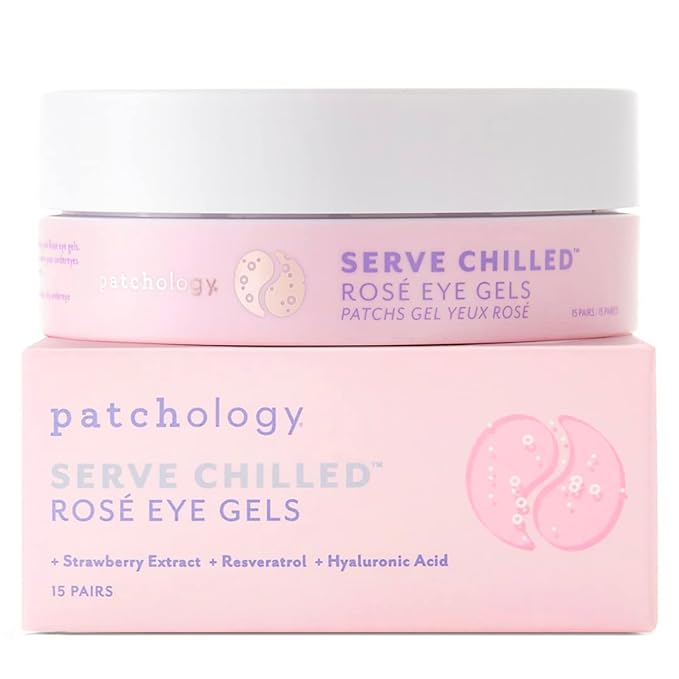 Patchology Serve Chilled Rosé Eye Gels - Eye Patches for Puffy eyes & Dark Circles, Gel Eye Patches, Under Eye Mask w/Hyaluronic Acid, Eye Treatment Products & Mini Beauty Products (15 Pairs/Jar)-BrightBean Baby