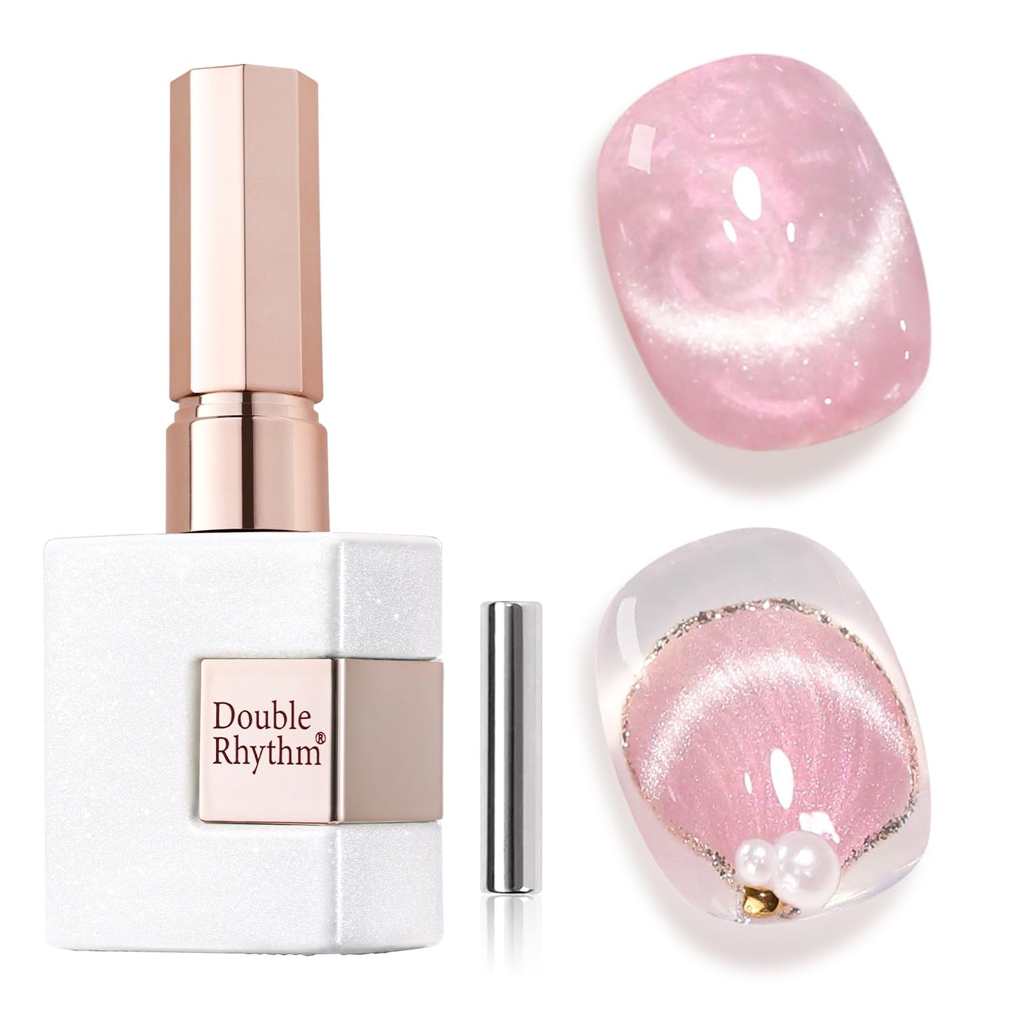 Double Rhythm 15ML Ice Glass Cat Eye Gel Polish with Magnet Holographic Glitter Shimmer Translucent Sheer Color Salon Soak Off Magnetic Nail at Home (Mermaid Pink-MC1134)-BrightBean Baby