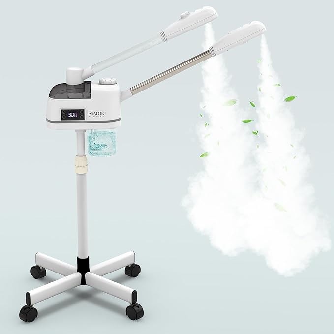 TASALON 2 in 1 Professional Facial Steamer on Wheels -with Ozone and Hot & Cold Mist, Ionic Facial Steamer Kit for Facial Deep Cleaning and Moisturize, SPA & Home, Ozone Face Humidifier (White)-BrightBean Baby