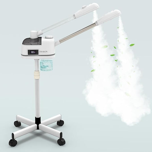 TASALON 2 in 1 Professional Facial Steamer on Wheels -with Ozone and Hot & Cold Mist, Ionic Facial Steamer Kit for Facial Deep Cleaning and Moisturize, SPA & Home, Ozone Face Humidifier (White)-BrightBean Baby