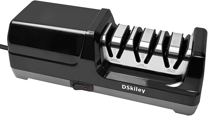 Professional 3-stage Electric Knife Sharpener for Kitchen Knives, with 100% Diamond Abrasive 20° Precision Angle Guide, Quickly Sharpening, Repairing/Restoring/Polish Blades (Black)