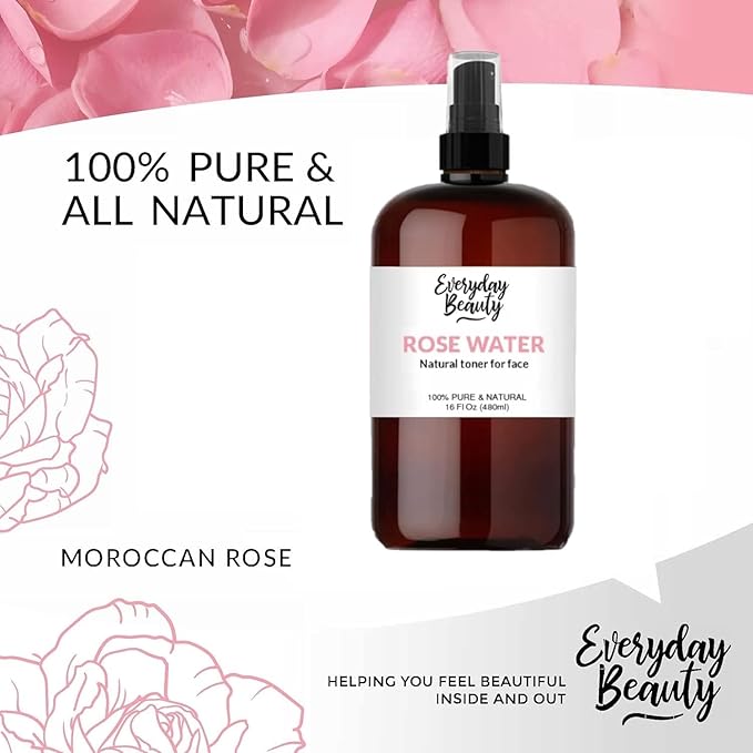Rose Water Facial Toner - 16oz Bulk Alcohol-Free Vegan All Natural Refreshing for Face and Hair - Uplifts, Calming & Soothing for All Skin Types-BrightBean Baby