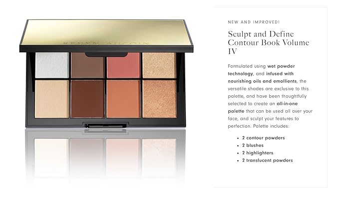 Kevyn Aucoin Sculpt and Define Contour Book Volume 4: All-in-one makeup artist palette compact. Defines facial features. Eyes, cheekbone, nose & jawline. Highlighters to glow. All skin tones & shapes.-BrightBean Baby
