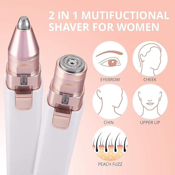 Facial Hair Removal for Women: Electric Eyebrow Trimmer & Hair Removal Device - 2 in 1 Rechargeable Face Shaver Painless Eyebrow Shaper for Upper Lip Chin Peach Fuzz brow (Pink)-BrightBean Baby