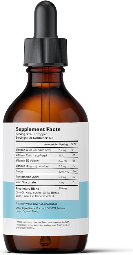 Liquid Biotin with Hair Vitamins - Vitamin C, E, B6 & Organic Coconut Oil - Liquid Biotin for Hair, Skin, Nails and Immunity Support-BrightBean Baby