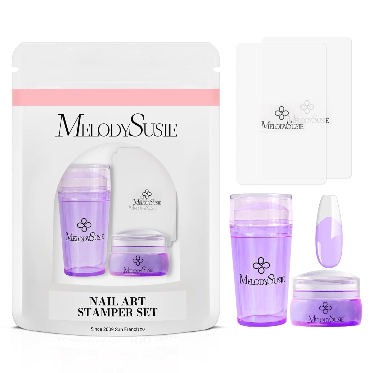 MelodySusie French Nail Stamper, Nail Stamper Kit, Silicone Nail Stamp, Long and Short Stampers with Scrapers, 4PCS Nail Stamper Tool for French Manicure DIY Home Nail Design Salon, Purple-BrightBean Baby