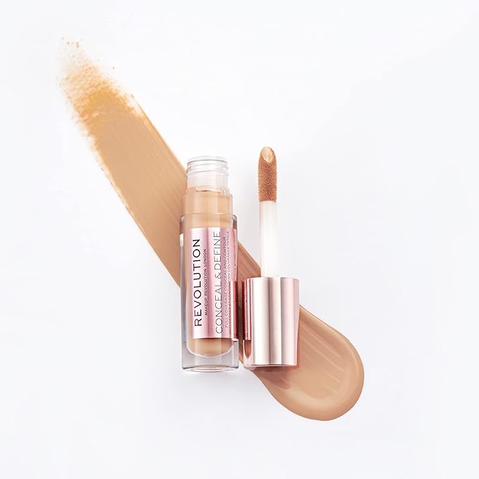 Makeup Revolution Conceal and Define Concealer, Full Coverage & Matte Finish, C10.2 for Medium/Tan Skin Tones, Vegan & Cruelty-Free, 0.7 Fl Oz-BrightBean Baby