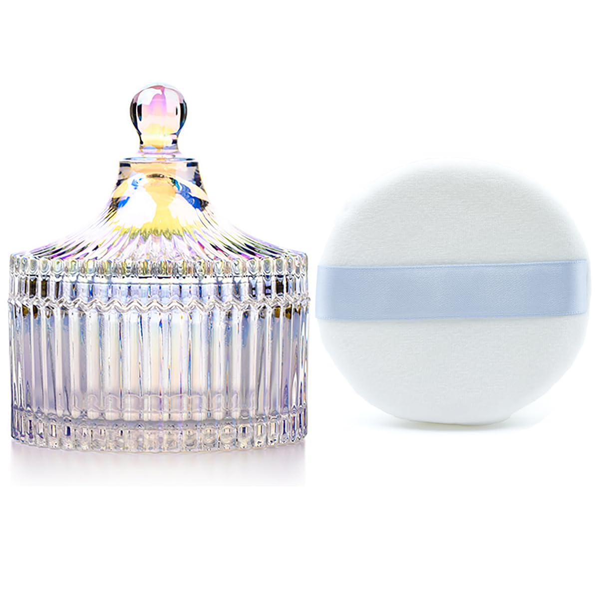 Ultra Soft Powder Puff and Container 3.3" High Density Velvet Dusting Washable Reusable Powder Puff,Body Powder Puff and Glass Jar Holder Loose Powder Box with Puff for Face Makeup(Dazzling colors)-BrightBean Baby