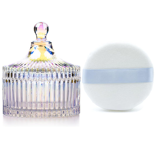 Ultra Soft Powder Puff and Container 3.3" High Density Velvet Dusting Washable Reusable Powder Puff,Body Powder Puff and Glass Jar Holder Loose Powder Box with Puff for Face Makeup(Dazzling colors)-BrightBean Baby