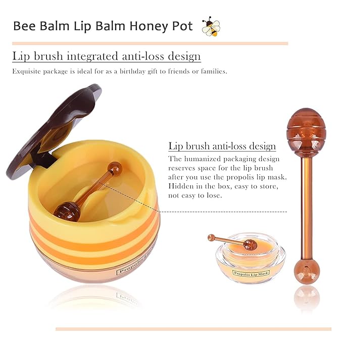 2PCS Bee Lip Balm Honey Pot,Honey Lip Mask Propolis Moisturizing Lip Balm with Stick,Propolis Moisturizing Honey Lip Balm,Hydrating & Prevention Dry and Cracked Lip,Lip Care Skin Care Products-BrightBean Baby